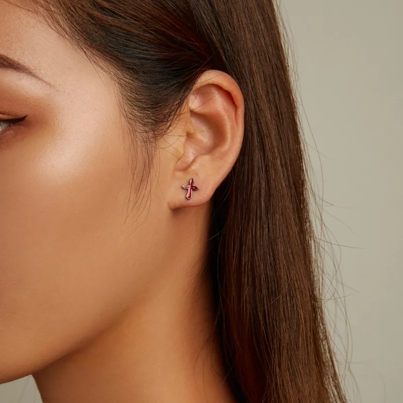 (imagem para) Pandora Style Dark Cross Stud Earrings - SCE1327 - Visualizar 7
