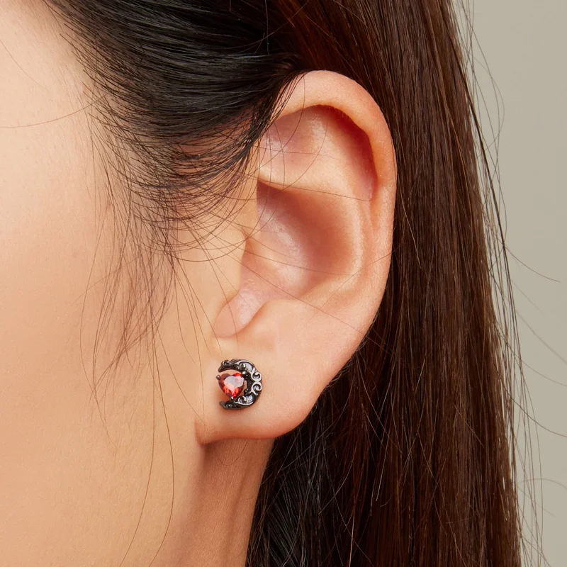 (imagem para) Pandora Style Dark Night Moonlight Stud Earrings - SCE1519 - Visualizar 5