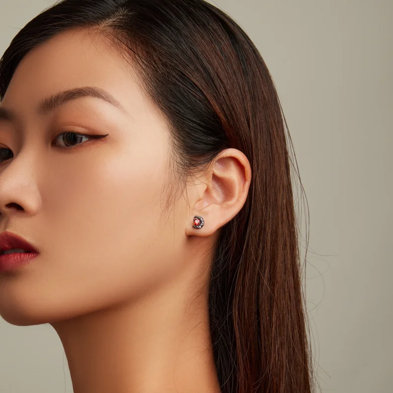 (imagem para) Pandora Style Dark Night Moonlight Stud Earrings - SCE1519 - Visualizar 6