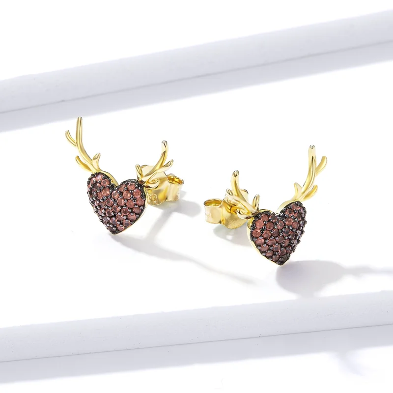 (imagem para) Pandora Style Deer Love Stud Earrings - BSE313 - Visualizar 2