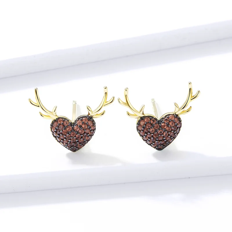 (imagem para) Pandora Style Deer Love Stud Earrings - BSE313 - Visualizar 3
