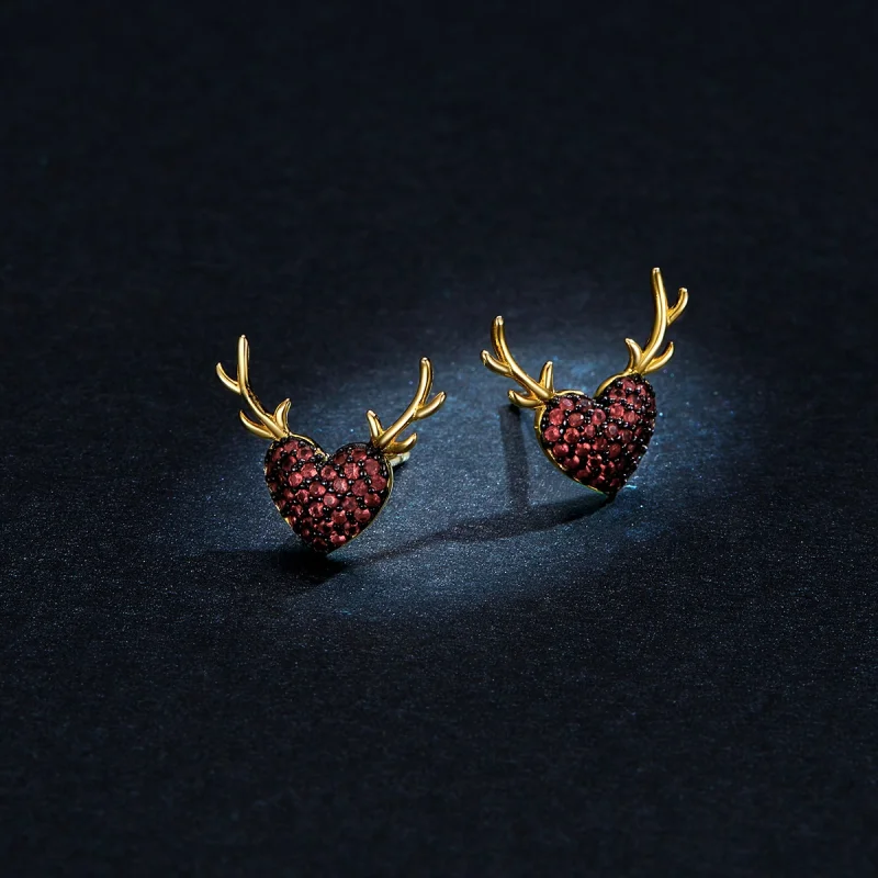 (imagem para) Pandora Style Deer Love Stud Earrings - BSE313 - Visualizar 5