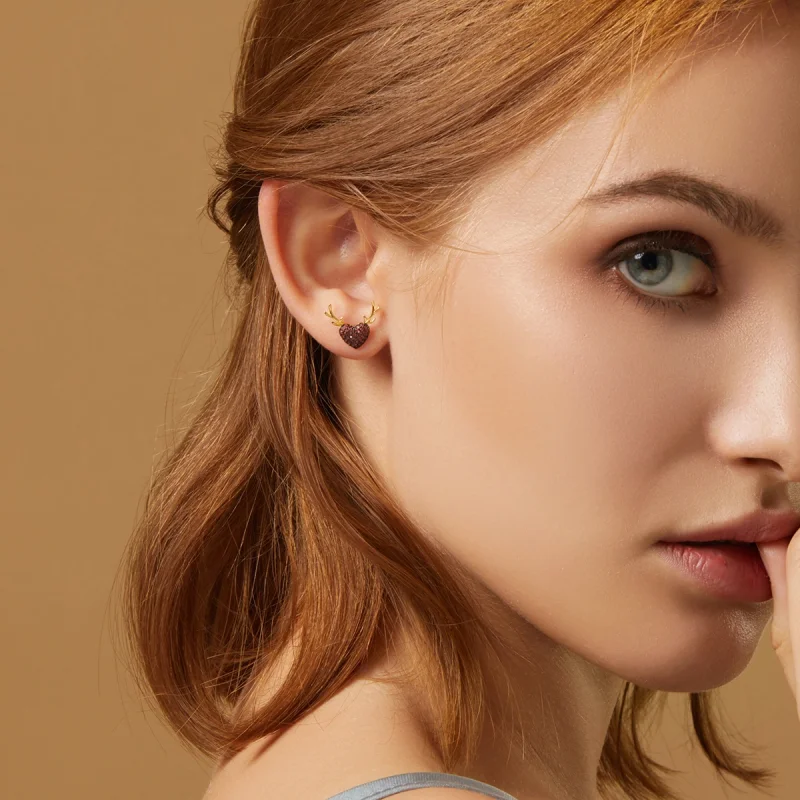 (imagem para) Pandora Style Deer Love Stud Earrings - BSE313 - Visualizar 9