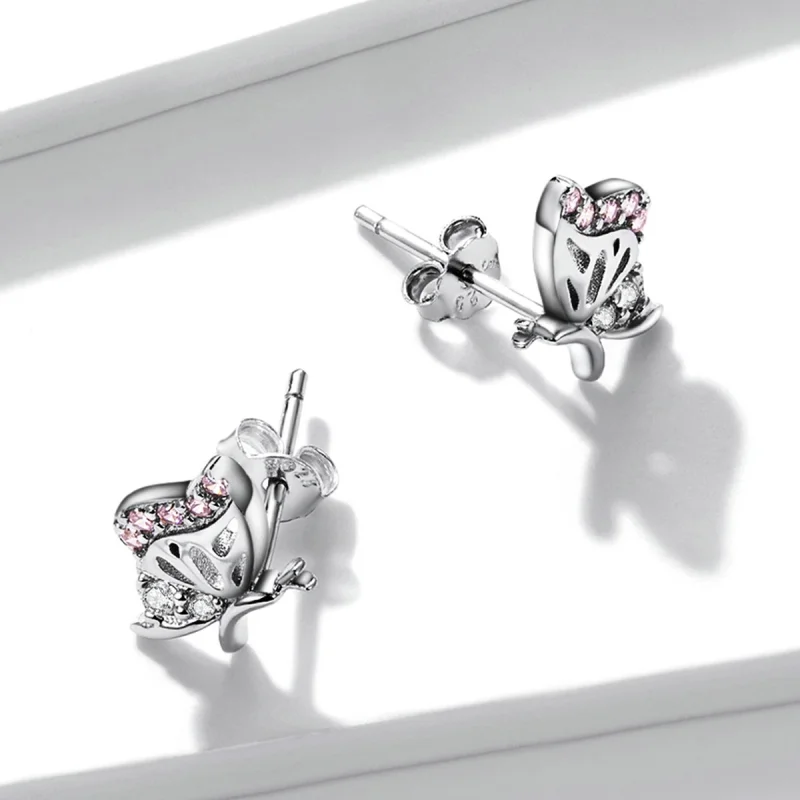 (imagem para) Pandora Style Delicate Butterfly Stud Earrings - BSE574 - Visualizar 2