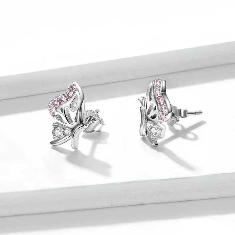 (imagem para) Pandora Style Delicate Butterfly Stud Earrings - BSE574 - Visualizar 4