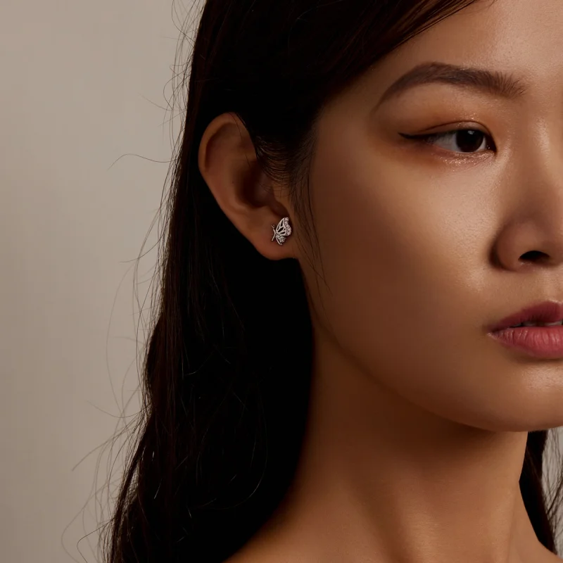 (imagem para) Pandora Style Delicate Butterfly Stud Earrings - BSE574 - Visualizar 6