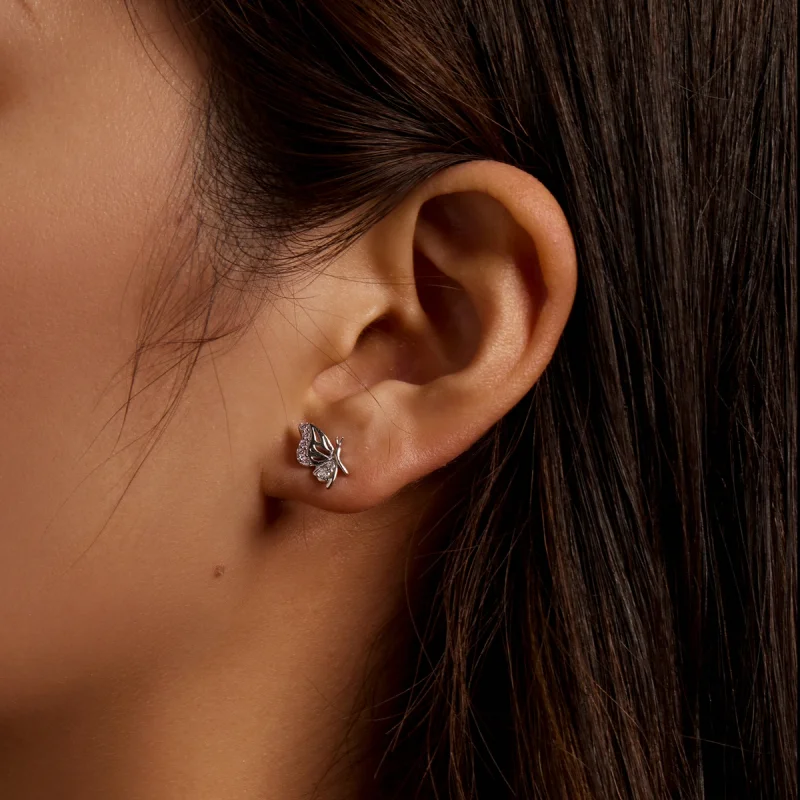 (imagem para) Pandora Style Delicate Butterfly Stud Earrings - BSE574 - Visualizar 8