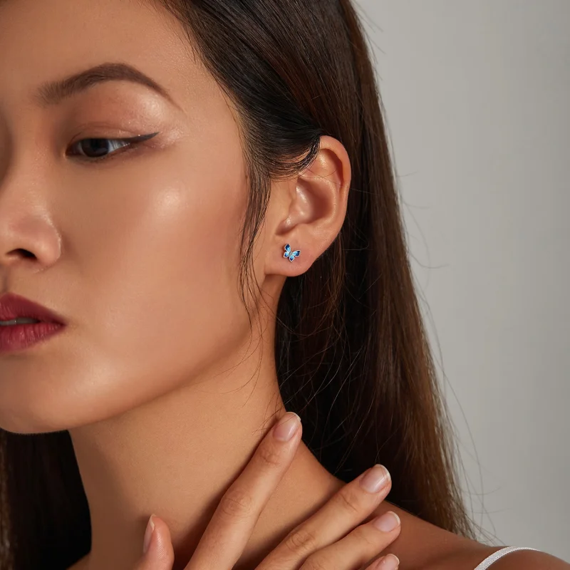 (imagem para) Pandora Style Delicate Butterfly Stud Earrings - SCE1285 - Visualizar 5