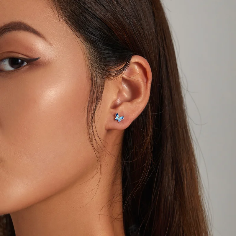 (imagem para) Pandora Style Delicate Butterfly Stud Earrings - SCE1285 - Visualizar 6