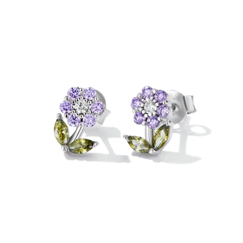 (imagem para) Pandora Style Delicate Flowers Stud Earrings - BSE592-VT - Visualizar 2