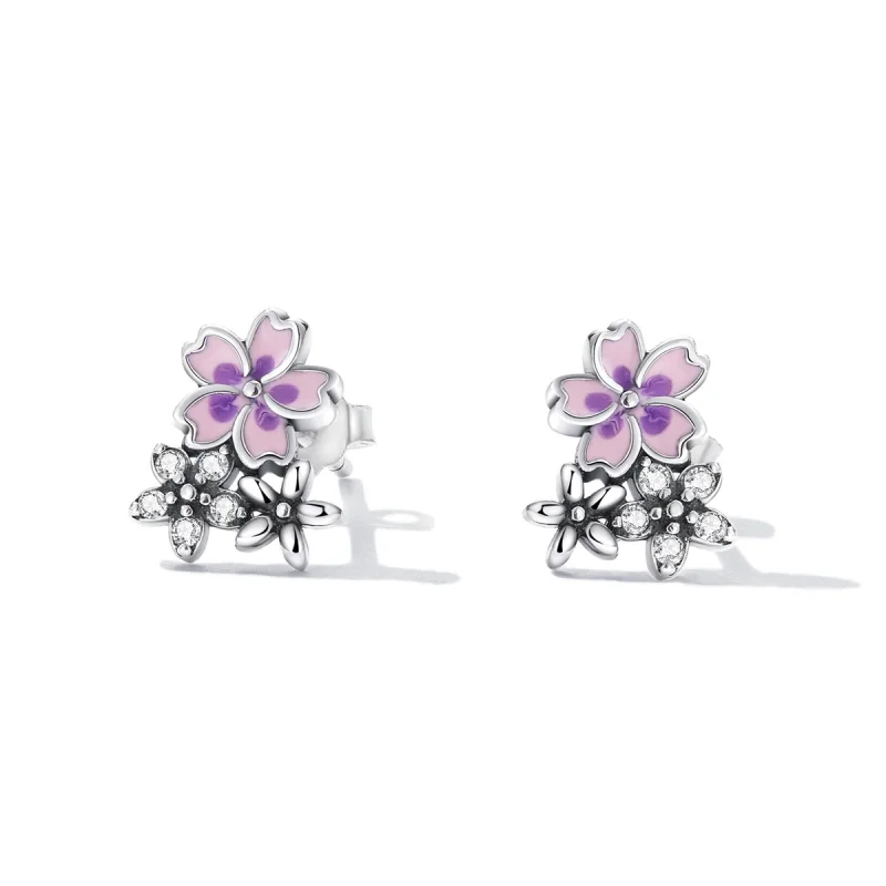 (imagem para) Pandora Style Delicate Flowers Stud Earrings - SCE1390 - Visualizar 2