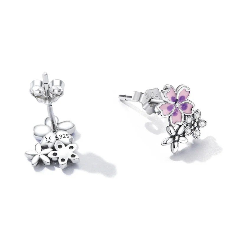 (imagem para) Pandora Style Delicate Flowers Stud Earrings - SCE1390 - Visualizar 4