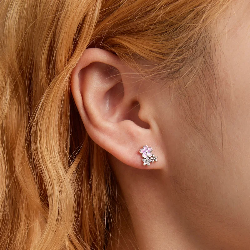 (imagem para) Pandora Style Delicate Flowers Stud Earrings - SCE1390 - Visualizar 5