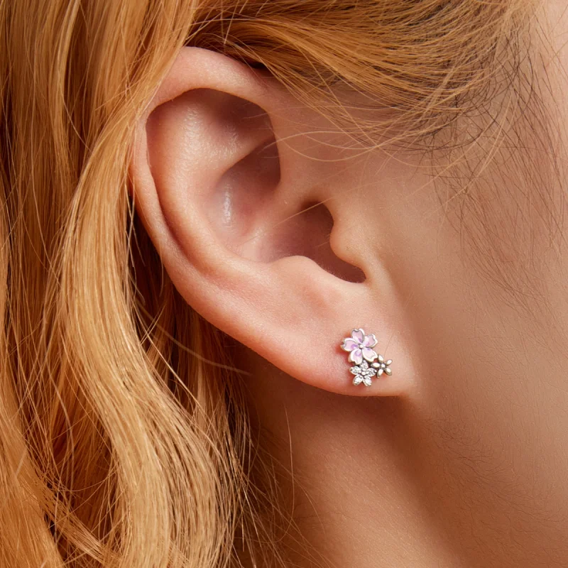 (imagem para) Pandora Style Delicate Flowers Stud Earrings - SCE1390 - Visualizar 7