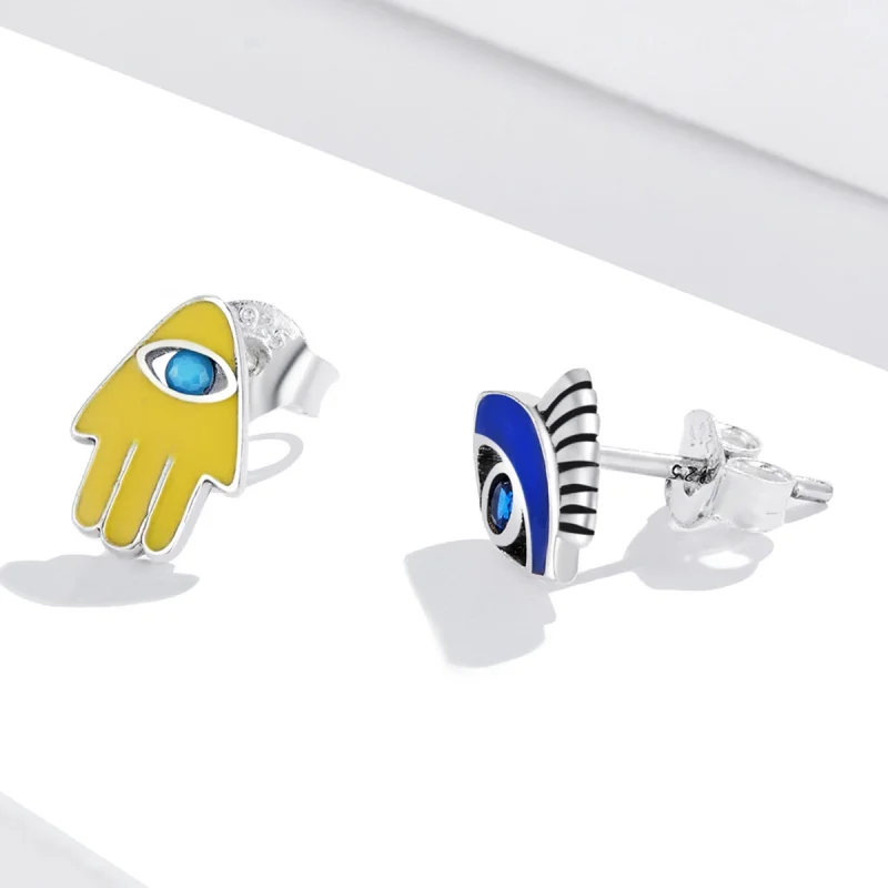 (imagem para) Pandora Style Devil Eye Lucky Hand Set Stud Earrings - SCE1341 - Visualizar 3