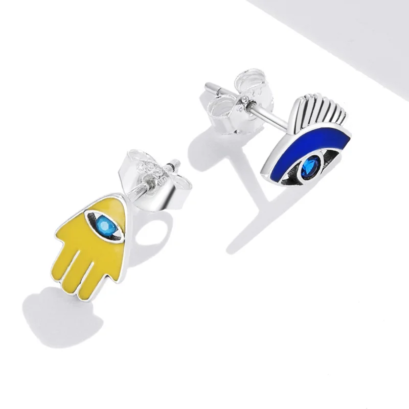 (imagem para) Pandora Style Devil Eye Lucky Hand Set Stud Earrings - SCE1341 - Visualizar 4