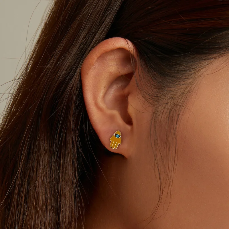 (imagem para) Pandora Style Devil Eye Lucky Hand Set Stud Earrings - SCE1341 - Visualizar 5