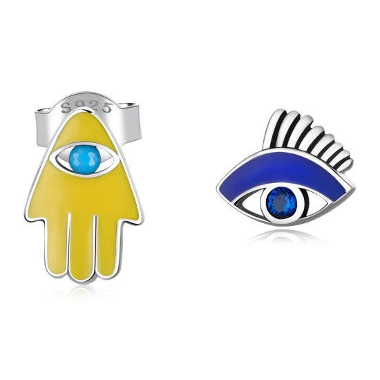 (imagem para) Pandora Style Devil Eye Lucky Hand Set Stud Earrings - SCE1341