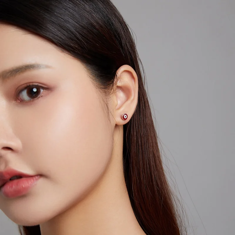 (imagem para) Pandora Style Devil Eye Stud Earrings - SCE1207-RD - Visualizar 4