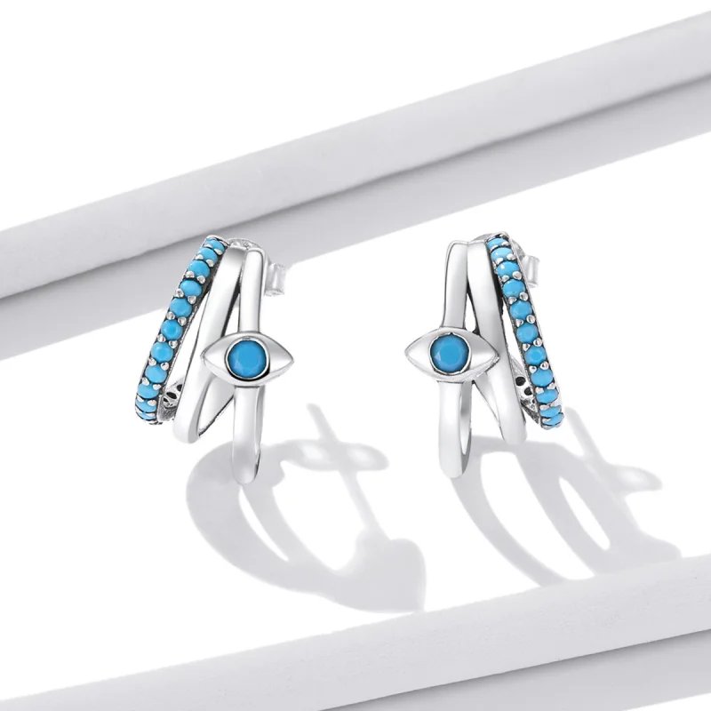 (imagem para) Pandora Style Devil's Eye Circle Stud Earrings - BSE571 - Visualizar 2