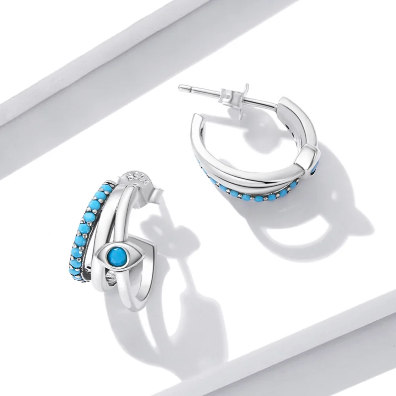 (imagem para) Pandora Style Devil's Eye Circle Stud Earrings - BSE571 - Visualizar 3