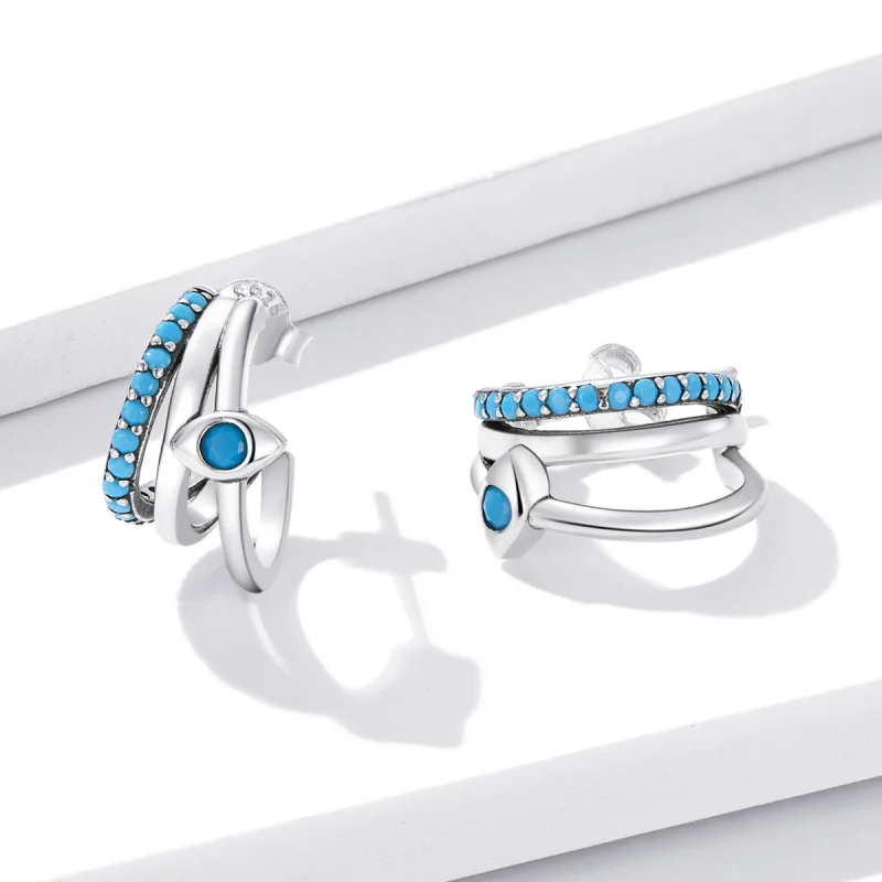 (imagem para) Pandora Style Devil's Eye Circle Stud Earrings - BSE571 - Visualizar 4