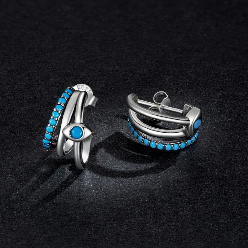 (imagem para) Pandora Style Devil's Eye Circle Stud Earrings - BSE571 - Visualizar 5