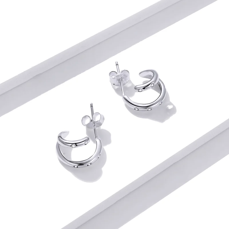 (imagem para) Pandora Style Double Circle Stud Earrings - BSE494 - Visualizar 3