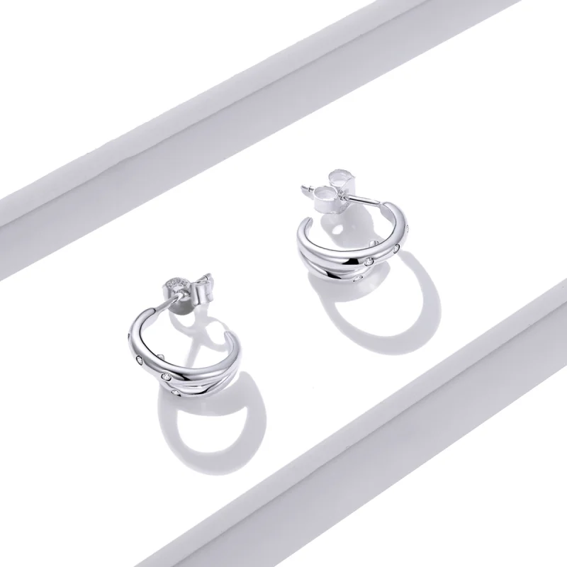 (imagem para) Pandora Style Double Circle Stud Earrings - BSE494 - Visualizar 4