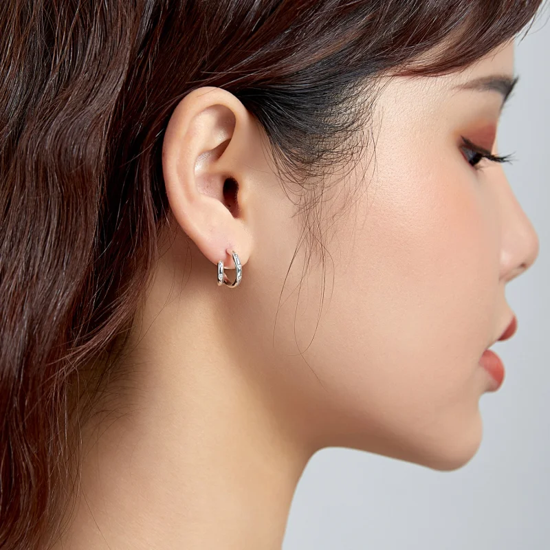 (imagem para) Pandora Style Double Circle Stud Earrings - BSE494 - Visualizar 8