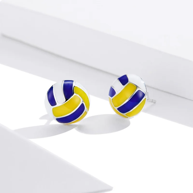 (imagem para) Pandora Style Dynamic Volleyball Stud Earrings - SCE902 - Visualizar 3