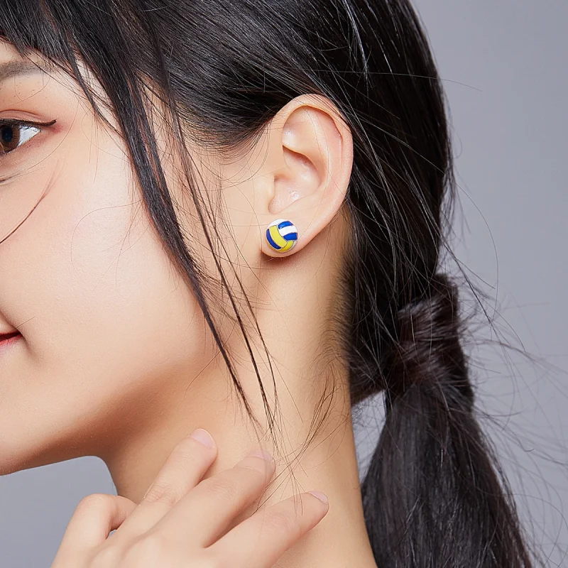 (imagem para) Pandora Style Dynamic Volleyball Stud Earrings - SCE902 - Visualizar 5