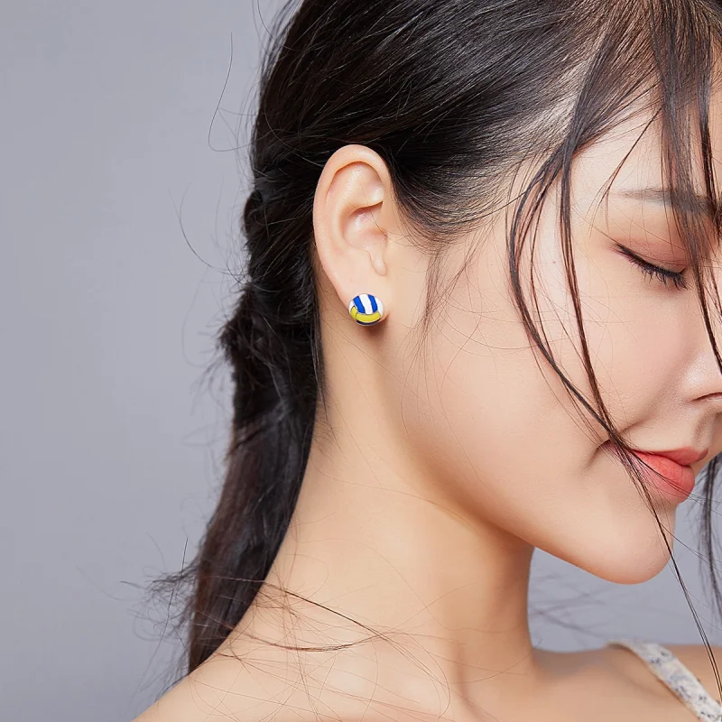 (imagem para) Pandora Style Dynamic Volleyball Stud Earrings - SCE902 - Visualizar 6