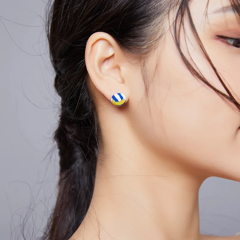 (imagem para) Pandora Style Dynamic Volleyball Stud Earrings - SCE902 - Visualizar 7