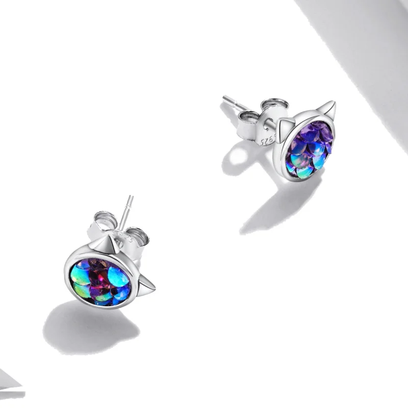 (imagem para) Pandora Style Fish Scale Cat Head Stud Earrings - SCE1301 - Visualizar 2