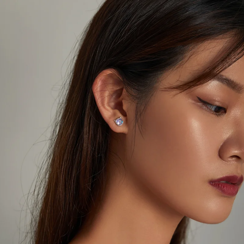 (imagem para) Pandora Style Fish Scale Cat Head Stud Earrings - SCE1301 - Visualizar 5