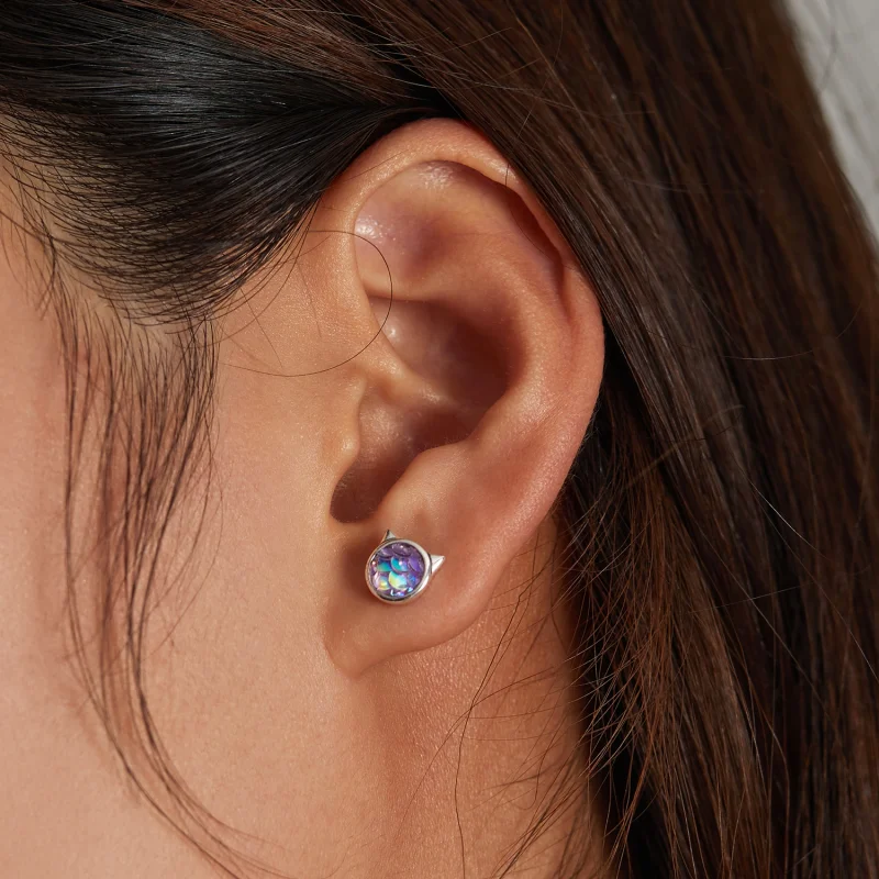 (imagem para) Pandora Style Fish Scale Cat Head Stud Earrings - SCE1301 - Visualizar 6