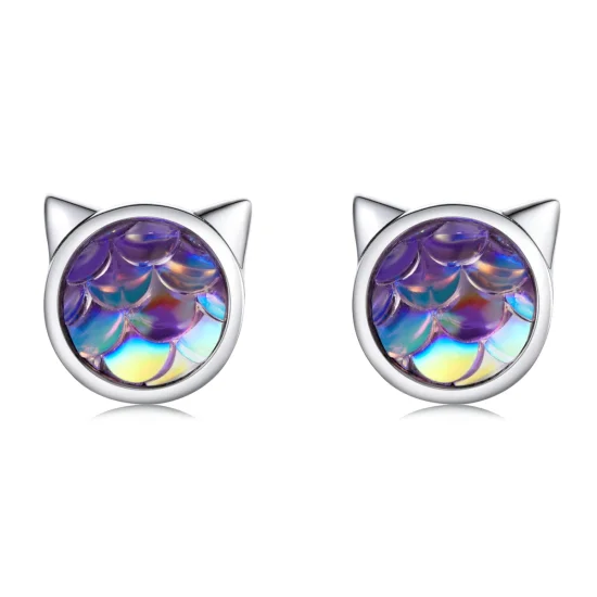 (imagem para) Pandora Style Fish Scale Cat Head Stud Earrings - SCE1301
