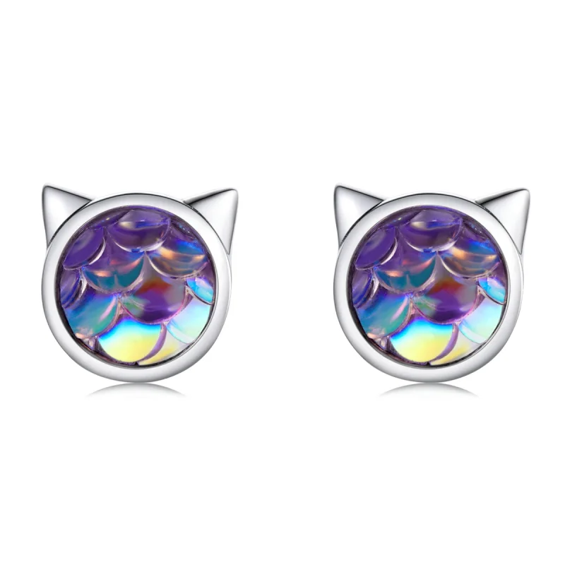 (imagem para) Pandora Style Fish Scale Cat Head Stud Earrings - SCE1301