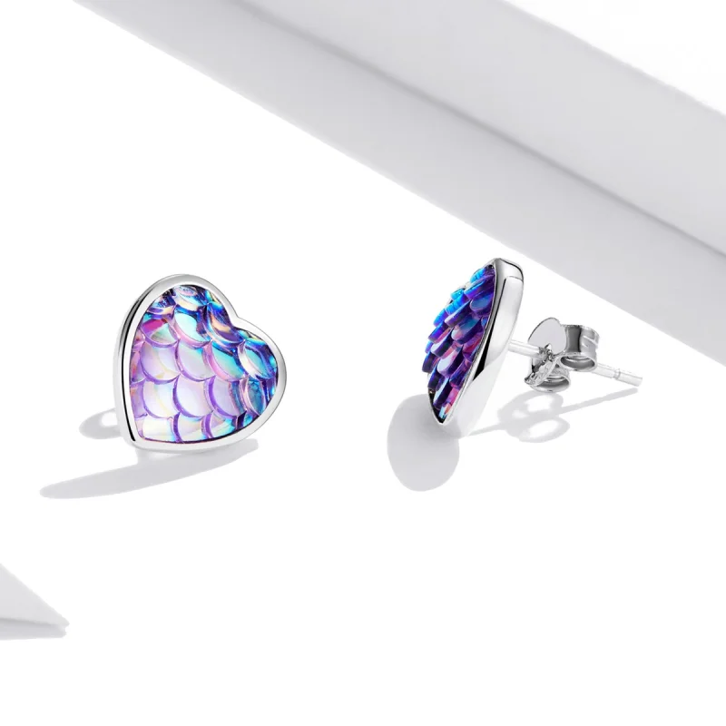 (imagem para) Pandora Style Fish Scale Heart Stud Earrings - SCE1300 - Visualizar 4