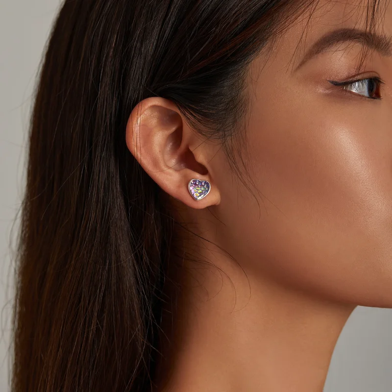 (imagem para) Pandora Style Fish Scale Heart Stud Earrings - SCE1300 - Visualizar 7