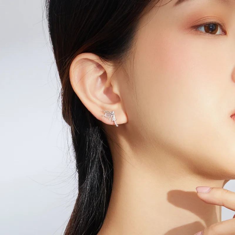 (imagem para) Pandora Style Flower Elf Stud Earrings - BSE338 - Visualizar 5