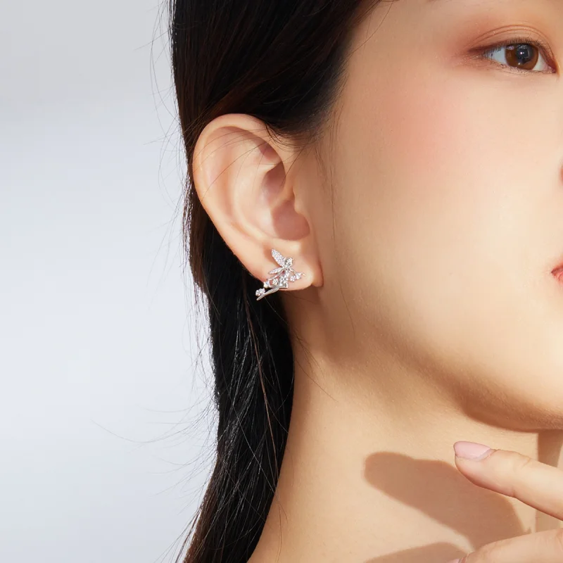 (imagem para) Pandora Style Flower Elf Stud Earrings - BSE341 - Visualizar 5