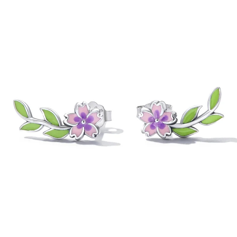(imagem para) Pandora Style Flowers Leaves Stud Earrings - SCE1391 - Visualizar 2