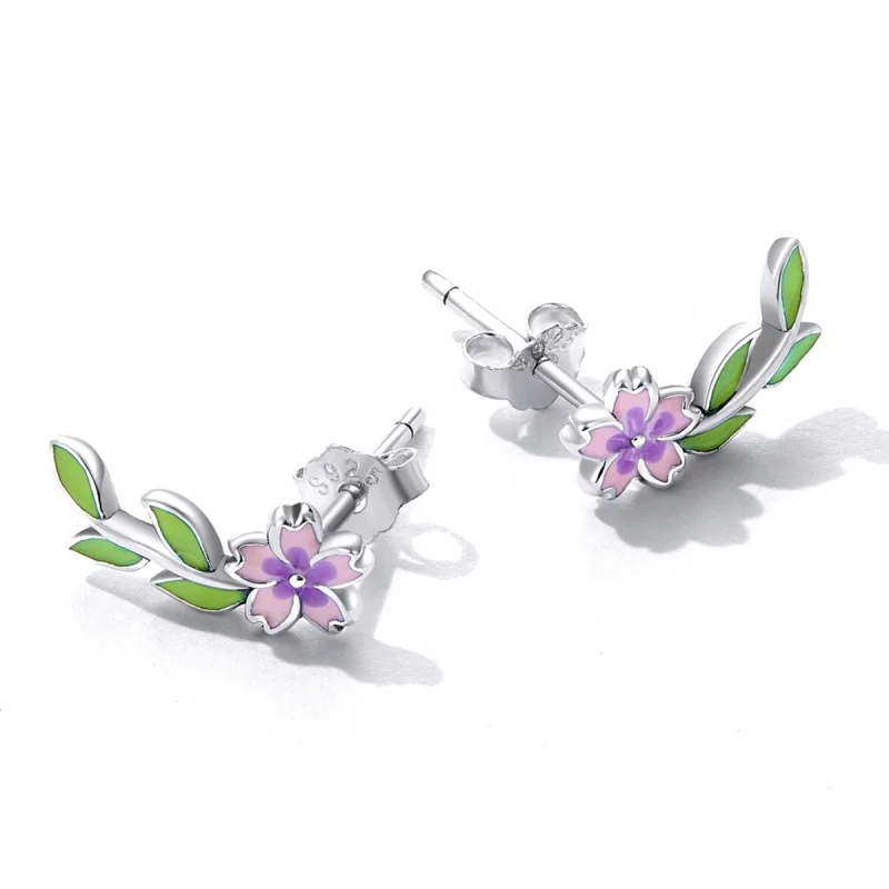 (imagem para) Pandora Style Flowers Leaves Stud Earrings - SCE1391 - Visualizar 3