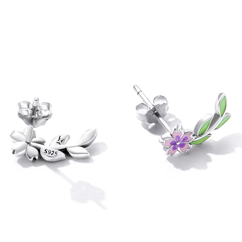 (imagem para) Pandora Style Flowers Leaves Stud Earrings - SCE1391 - Visualizar 4