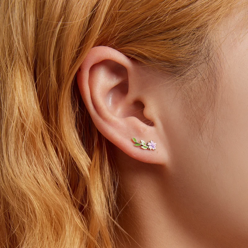 (imagem para) Pandora Style Flowers Leaves Stud Earrings - SCE1391 - Visualizar 5