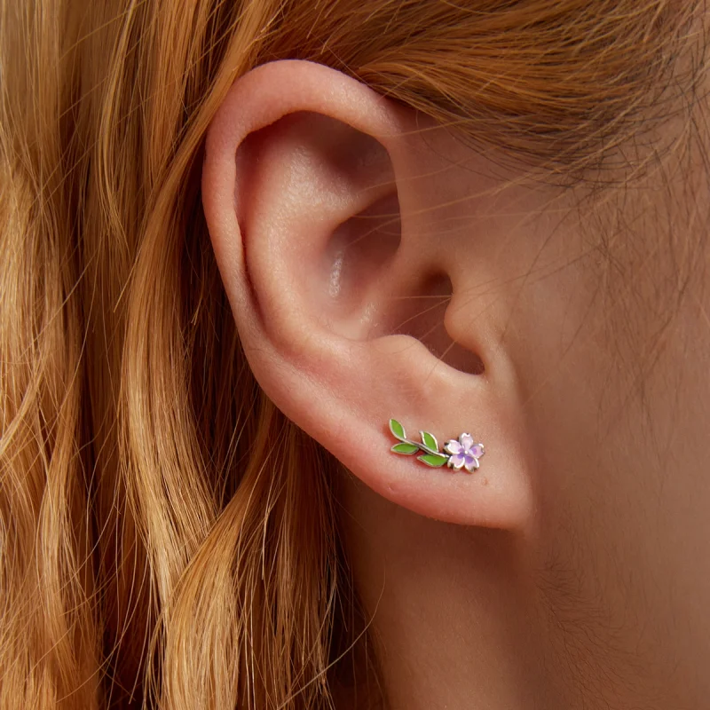(imagem para) Pandora Style Flowers Leaves Stud Earrings - SCE1391 - Visualizar 7
