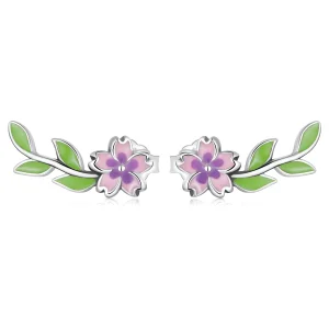 (imagem para) Pandora Style Flowers Leaves Stud Earrings - SCE1391