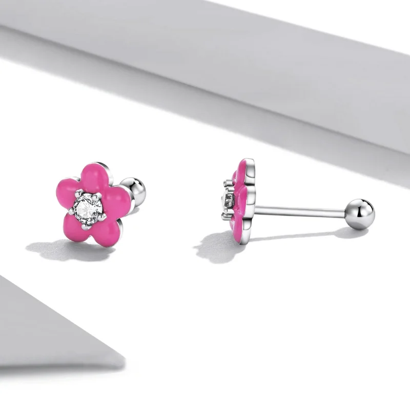 (imagem para) Pandora Style Fluorescent Pink Flowers Stud Earrings - SCE1353 - Visualizar 2